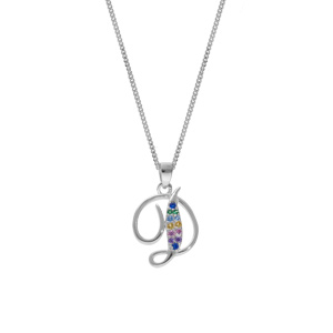 Collier en argent rhodi chane avec pendentif initiale D et oxydes multi couleurs sertis 42+3cm - Vue 2