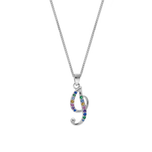 Collier en argent rhodi chane avec pendentif initiale I et oxydes multi couleurs sertis 42+3cm - Vue 2