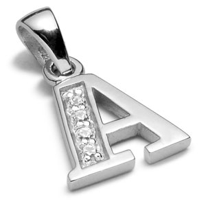 Pendentif en argent rhodi lettre A orne d\'oxydes blancs sur une partie - Vue 2