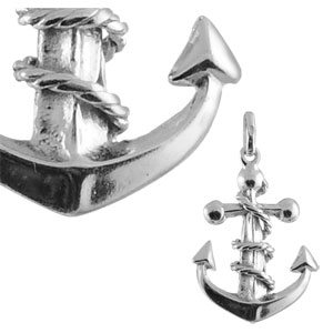 Pendentif en argent ancre de marine avec cordage - Vue 2