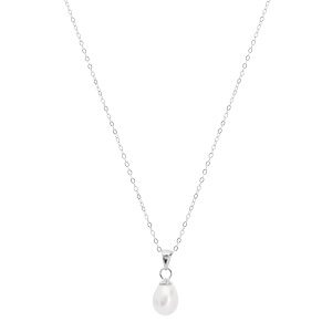 Collier en argent rhodi chane avec pendentif perle de culture blanche de 7mm en forme de poire 42+3cm - Vue 2