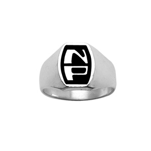 Chevalire en argent plateau tonneau 13mm X 10mm en onyx synthtique - Vue 2