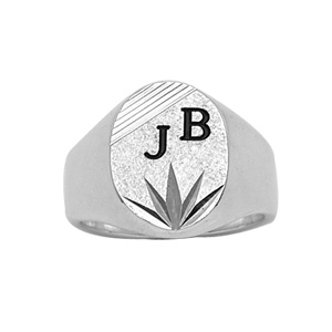 Chevalière en argent plateau ovale diamanté ciselé en étoile en bas et strié en haut - Vue 2