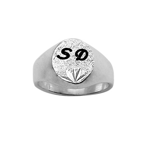 Chevalière en argent plateau ovale diamanté ciselé en étoile en bas - Vue 2