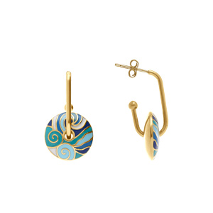 Boucles d\'oreille Stella Mia en acier doré anneau résine bleu - Vue 2