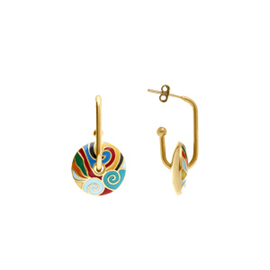 Boucles d\'oreille Stella Mia en acier doré anneau résine multi couleur - Vue 2