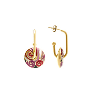 Boucles d\'oreilleStella Mia en acier doré anneau résine rouge - Vue 2