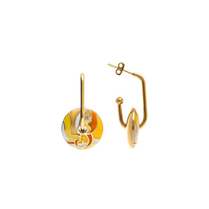 Boucles d\'oreille Stella Mia en acier doré anneau résine orangé - Vue 2