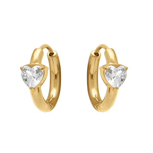 Créoles en acier doré jaune 11mm articulée motif coeur en oxyde blanc - Vue 2