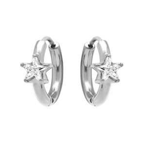 Créoles en acier 11mm articulée motif étoile avec oxyde blanc - Vue 2