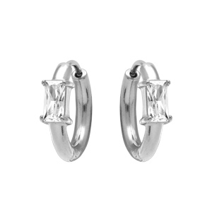Créoles en acier 11mm articulée oxyde blanc rectangulaire - Vue 2