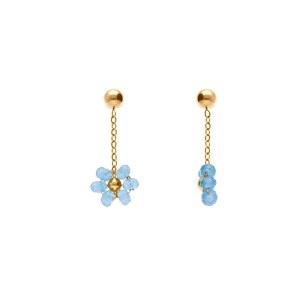Boucles d\'oreille tige en acier doré pendante fleurs bleu ciel - Vue 2