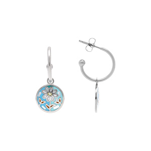 Boucles d\'oreille Stella Mia ronde en acier motif fleur résine et nacre - Vue 2