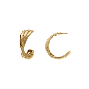 Boucles d\'oreille tige en acier doré demi créoles 20 mm croisé triple demi-jonc - Vue 2