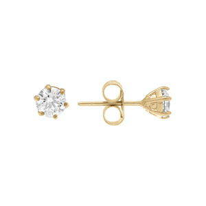 Boucles d\'oreille tige en acier doré oavec oxyde blanc 4mm serti 6 griffes - Vue 2