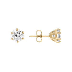 Boucles d\'oreille tige en acier doré oxyde blanc 6mm serti 6 griffes - Vue 2