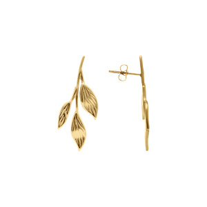 Boucles d\'oreille tige en acier doré pendantes feuillage - Vue 2