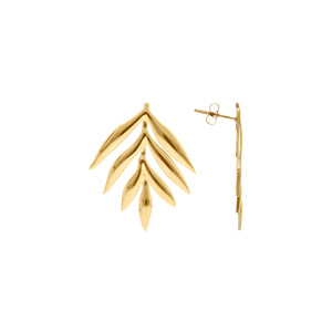 Boucles d\'oreille tige en acier doré pendantes motif feuillage - Vue 2