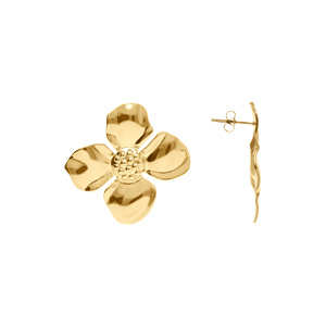 Boucles d\'oreille tige en acier dor jaune motif fleur - Vue 2