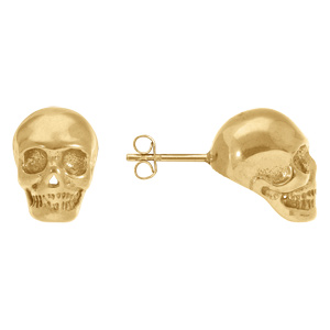 Boucles d\'oreille tige en acier doré tête de mort - Vue 2