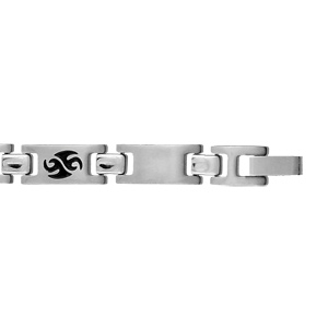 Bracelet junior en acier alternance de maillons lisses et maillons orns d\'un motif tribal en rsine noire - longueur 16cm - Vue 2