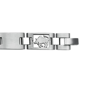 Bracelet en acier alternance de maillons lisses et maillons avec zodiaque du Taureau découpé - longueur 20,5cm réglable - Vue 2