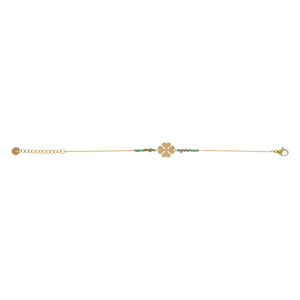 Bracelet en acier PVD dor motif trfle et boules turquoises imitation 16+3cm - Vue 2