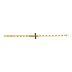 Bracelet en acier doré maille gourmette avec croix résine noire - 21cm - Vue 2