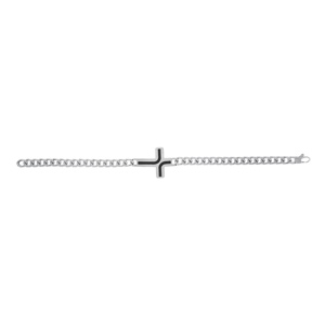 Bracelet en acier satinée maille gourmette 5mm avec croix résine noire - 21cm - Vue 2
