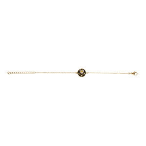 Bracelet Stella Mia en acier doré jaune motif rond résine noire avec fleurs - 16+3cm - Vue 2