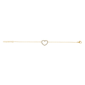 Bracelet en acier doré maille 1x1 avec coeur contour oxydes blancs 16+3cm - Vue 2