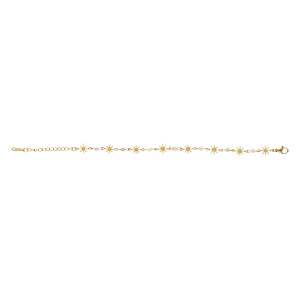 Bracelet en acier doré avec fleurs résine et boules nacre blanche véritable - 16+3cm - Vue 2