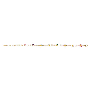 Bracelet en acier doré fleurs résine multi couleurs et boules nacre blanche véritable - 16+3cm - Vue 2