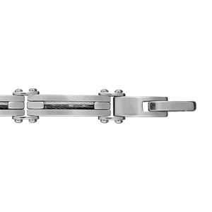Bracelet en acier maillons ornés d\'1 câble gris et 1 câble noir au centre - longueur 21,5cm ajustable - Vue 2
