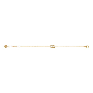 Bracelet en acier doré avec double coeur entrelacé un lisse et un avec contour d\'oxydes blancs - 16+3cm - Vue 2