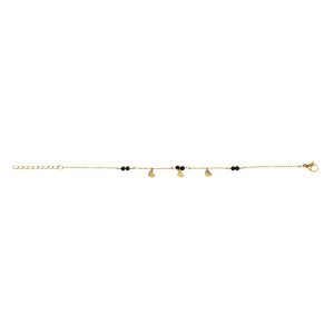Bracelet en acier doré avec coeurs lisses et oxydes noirs facetés - 16+3cm - Vue 2