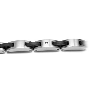 Bracelet en acier alternance de maillons lisses, maillons ornés d\'1 vis et barrettes en résine noire - longueur 21cm réglable - Vue 2