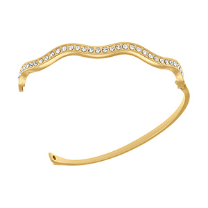 Bracelet jonc articul en acier dor avec oxydes blancs - Vue 2