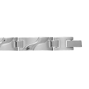Bracelet en acier avec motifs onduls sur chaque maillon - longueur 19cm + 1,5cm rglable par double fermoir - Vue 2