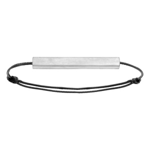 Bracelet en acier satiné tube rectangulaire 4mm personnalisable avec cordon noir réglable - Vue 2