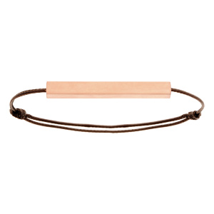 Bracelet en acier rose satiné tube rectangulaire 4mm personnalisable avec cordon marron réglable - Vue 2
