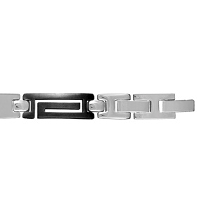 Bracelet en acier alternance de maillons lisses et de maillons en PVD noir découpés en méandre grec - longueur 20cm + 1,5cm réglable par double fermoir - Vue 2