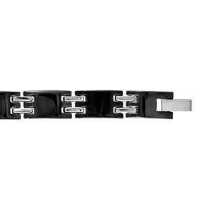 Bracelet en acier et PVD noir alternance de maillons noirs et de 2 petites barrettes grises - longueur 21cm rglable - Vue 2