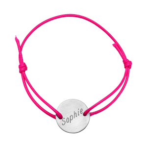 Bracelet en acier cordon rose coulissant avec plaque ronde au milieu - Vue 2