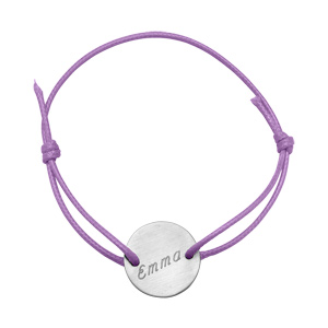 Bracelet en acier cordon violet coulissant avec plaque ronde au milieu - Vue 2