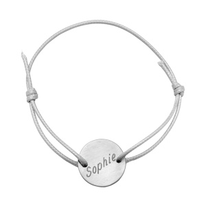 Bracelet en acier cordon blanc coulissant avec plaque ronde au milieu - Vue 2