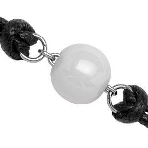 Bracelet en acier cordon doubl en coton noir avec 1 boule en cramique noire au milieu - longueur 17cm + 2cm de rallonge - Vue 2
