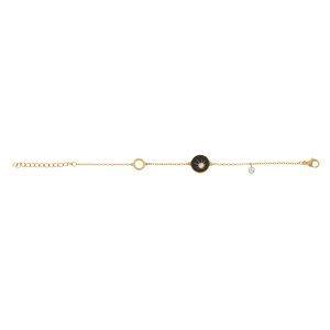 Bracelet en acier dor avec rondelle de rsine noire et un  oxyde blanc etoil - 16+3cm - Vue 2