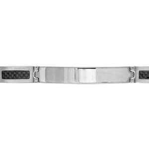 Bracelet identit en acier avec maillons orns de carbone avec motif quadrill - longueur 18,5 + 1cm rglable par double fermoir - Vue 2