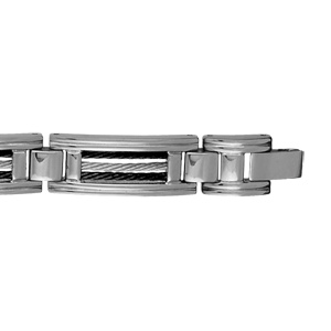 Bracelet en acier maillons orns de 3 cbles, 2 noirs et 1 gris alterns - longueur 21cm ajustable - Vue 2